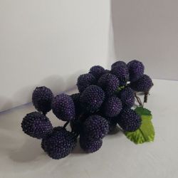 Vintage Glass Beaded Concord Grape Bunch Sugared Frosted Decorative Mid Century