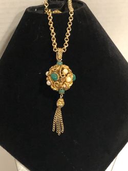 Vintage filigree ball be-jeweled ball pendant