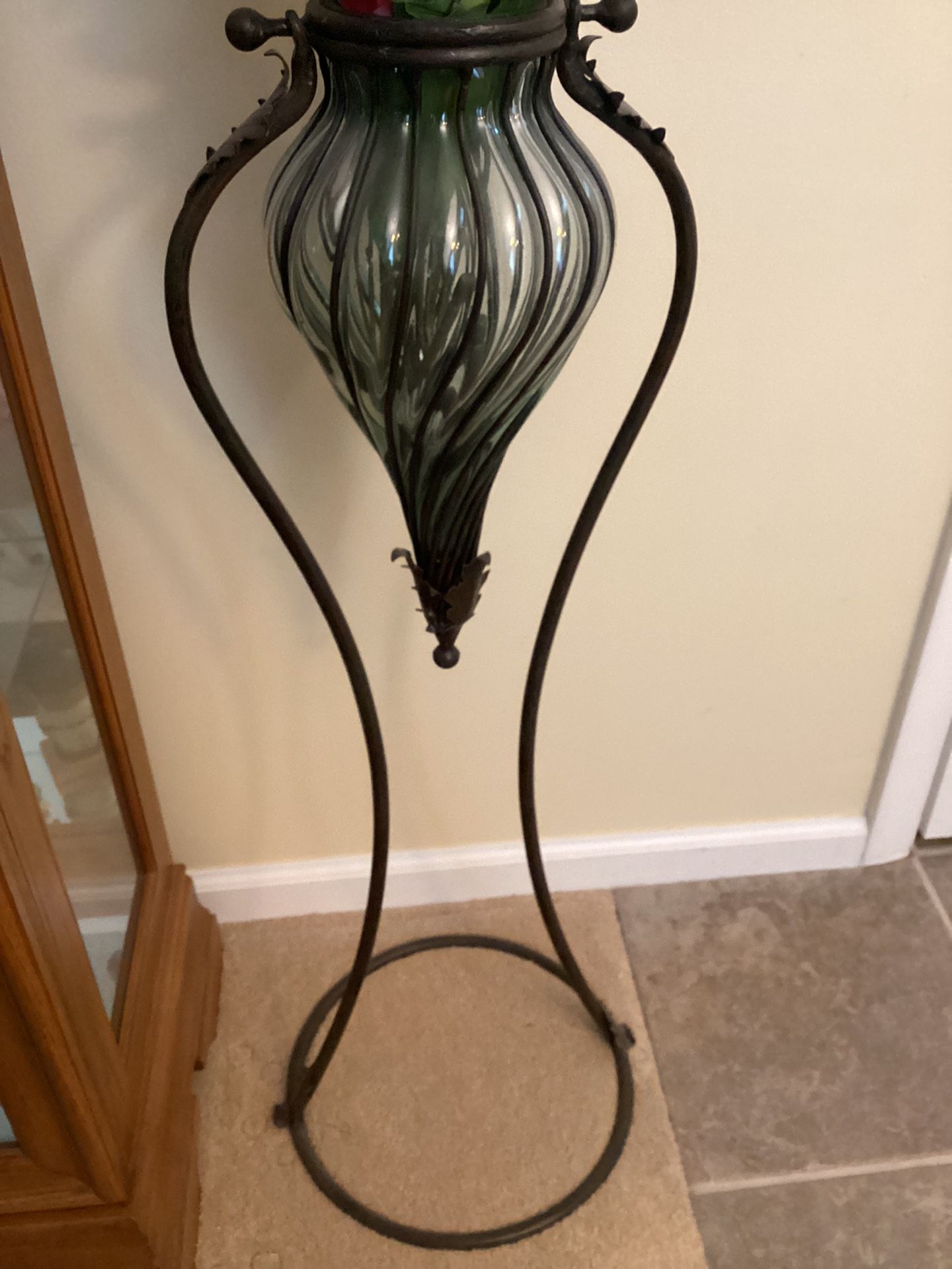 Antique Glass Vase In Floor Stand