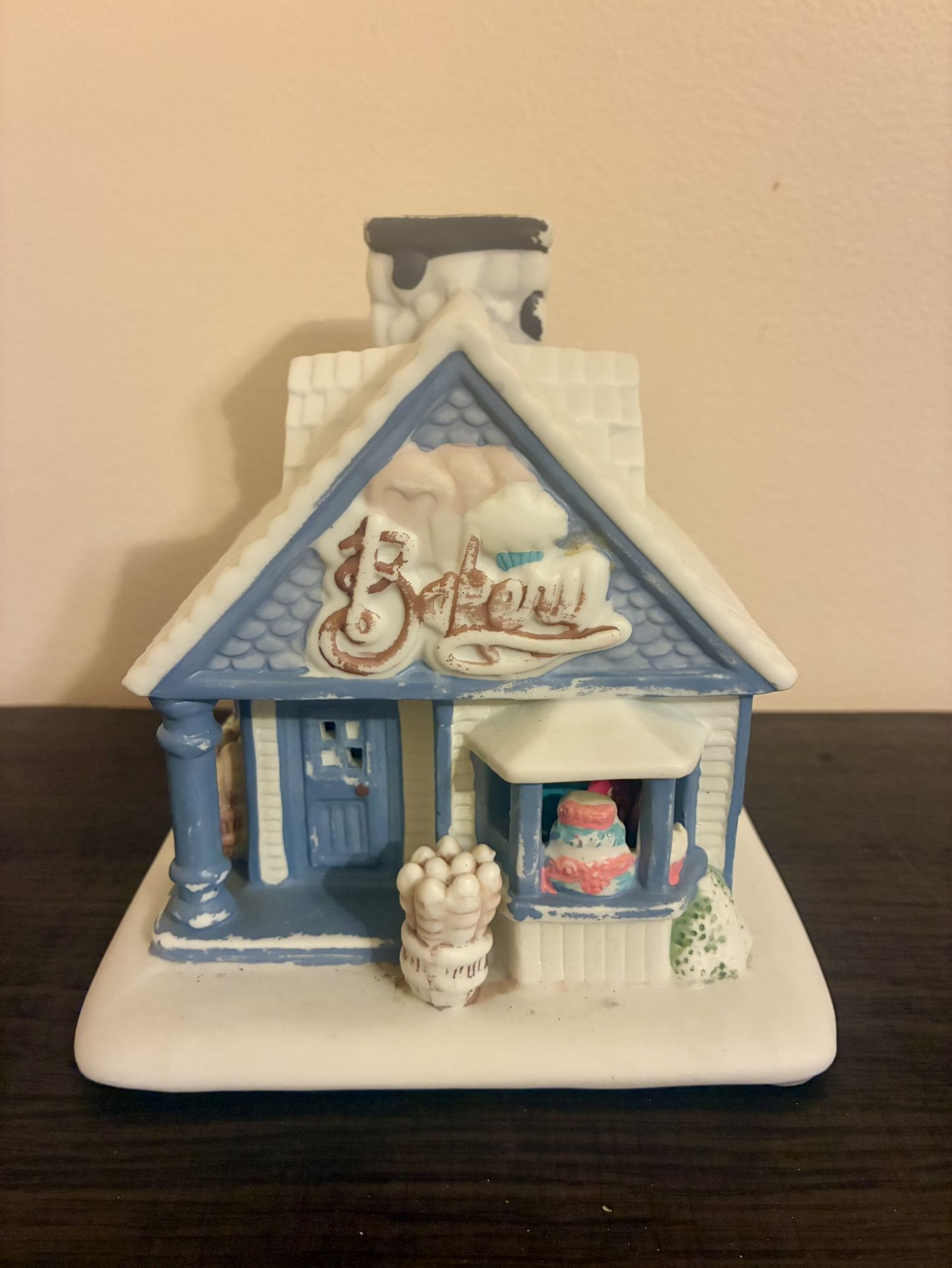Vintage Partylite Village Cottage Bakery P2049 Christmas Blue Tealight House 90s