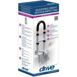 Drive Medical White Steel Bathtub Clamp-On Bathtub Grab Bar 3 to 7 Inch Width