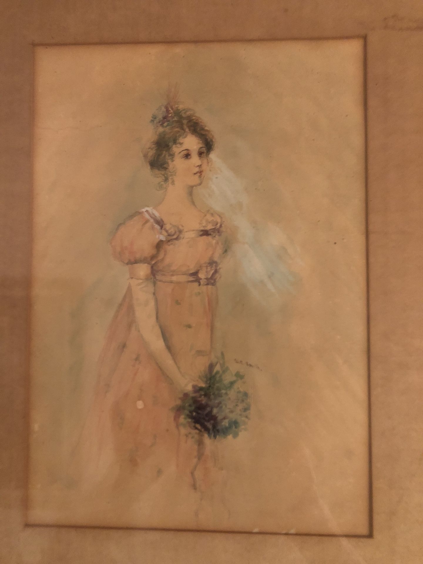 Antique Framed Lady Picture 