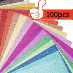 100 Sheets Glitter Cardstock - Pearlescent Paper - for DIY Crafts,  Glitter Effect for Scrapbooking, Christmas Decoration - Multi Color Party Decorati