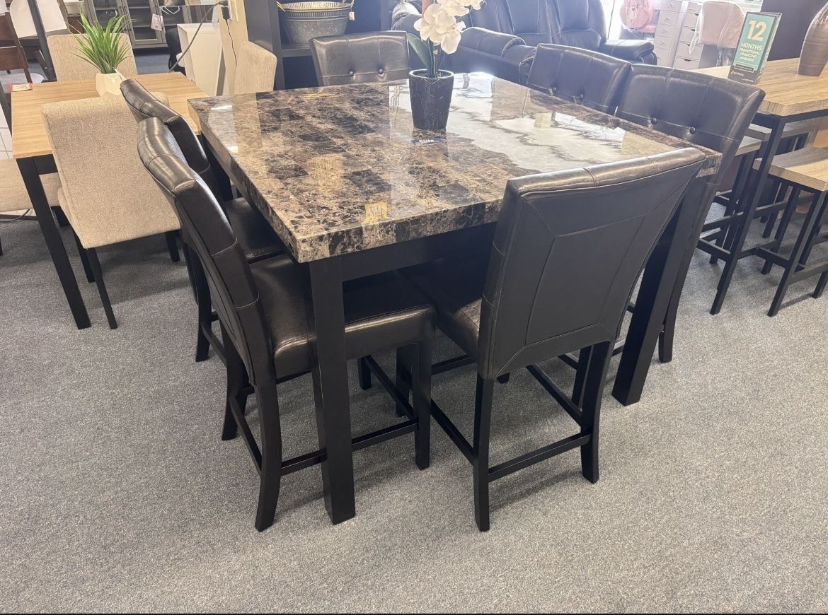 Faux Marble 7pc Dining Set Counter Height