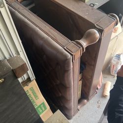 Brown Leather And Wood Ottoman