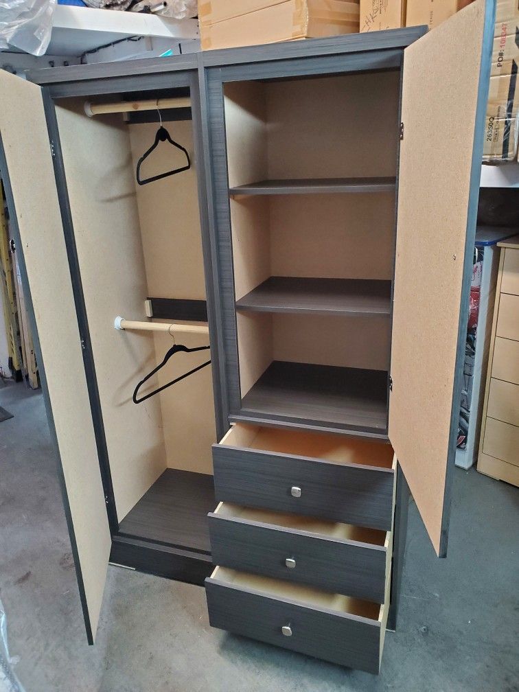 New & Assembled Grey Large Jumbo Wardrobe Closet, Storage Shelving With Drawers Cabinet Special
