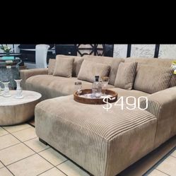 XL Sectional Sofa Camel Corduroy Brand New