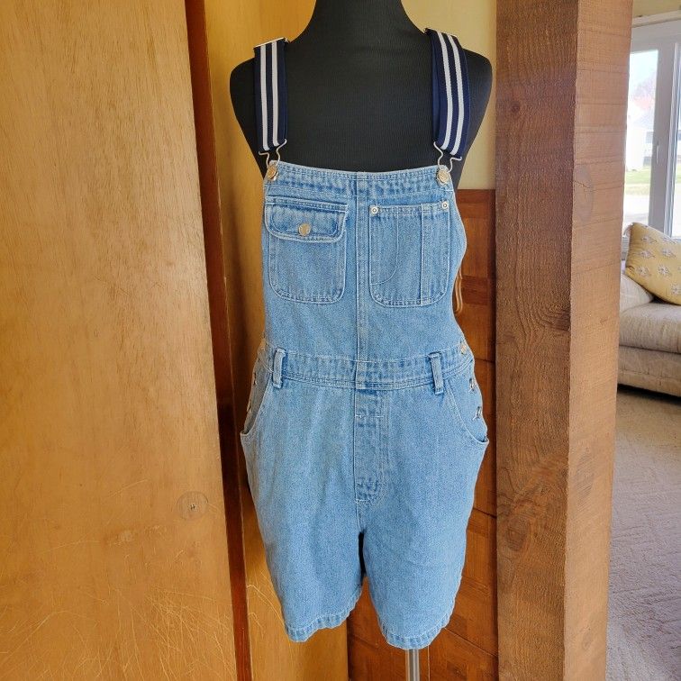 Vintage Y2K Women's Baccini Denim Short Overalls Adjustable Elastic Strap Sz Med