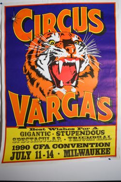 Vintage 1990 Circus Vargas Tiger Poster Milwaukee CFA Convention Promo 14x22