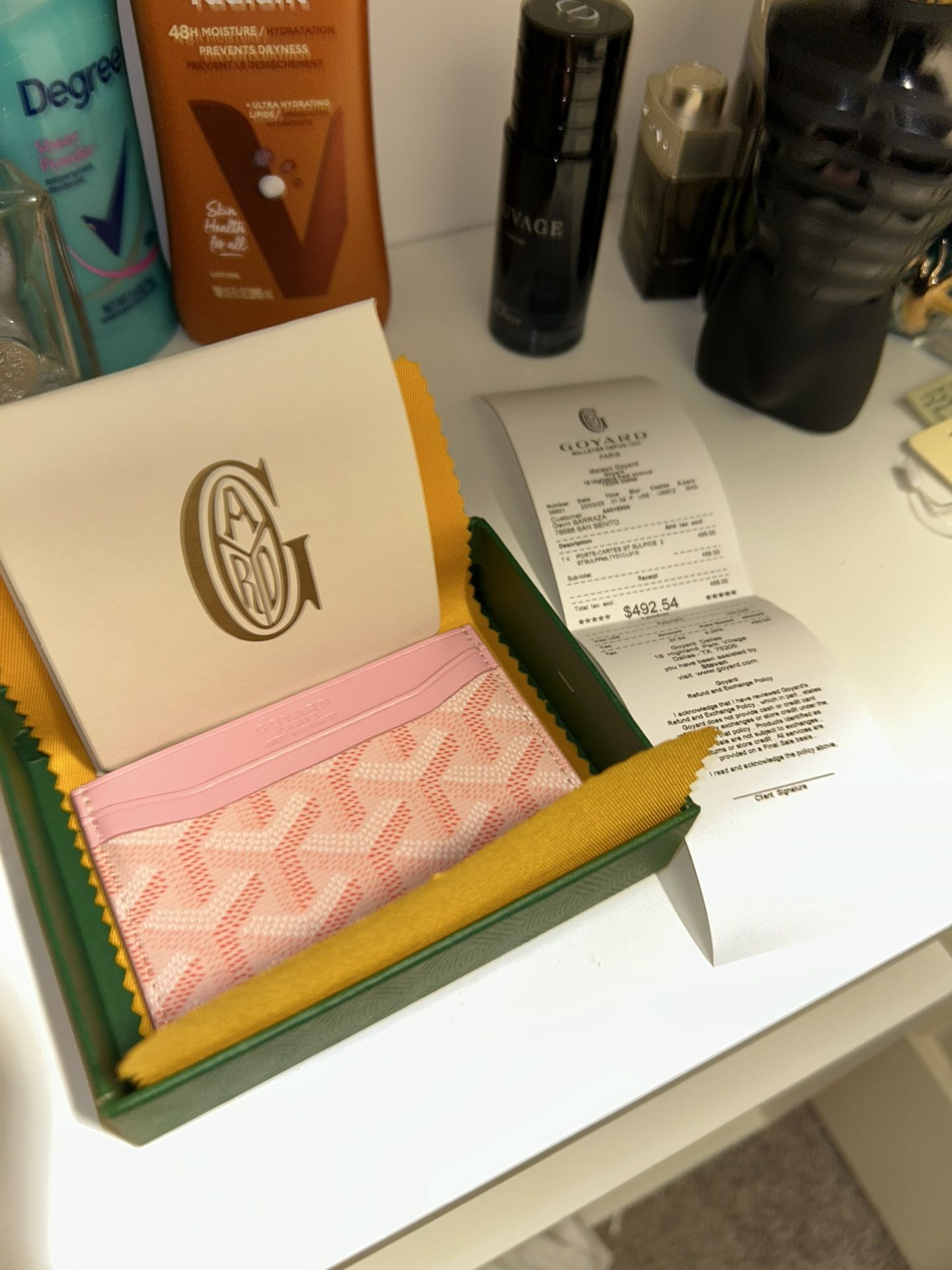 pink goyard card holder