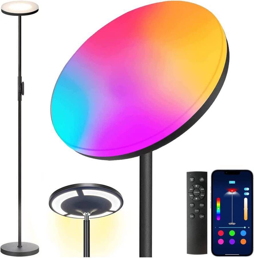 new Multicolor and White Light Floor Lamp,Smart App Modern Double Side Lighting Standing Lamp Bright Floor Lamp for Living Room Dimmable Angle Adjusta