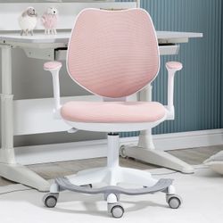 Kids Pink Swivel Desk Chair with Footrest & Armrests
