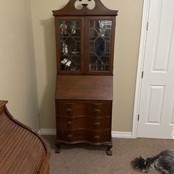 Wood Curio Cabinet/Secretary Desk  