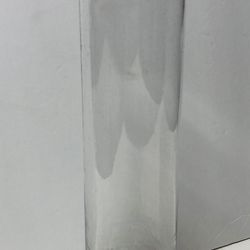 Tall clear glass vase, 16 inches high, 3 1/2 inches diameter base, 2 1/2 diameter mouth with crackled bottom.