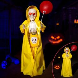 3FT Sound-Activated Halloween Animatronic Skeleton – Lights, Movement & Candy Bag – New