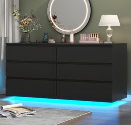 NEW Modern 6-Drawer LED Dresser with Charging Station – Black