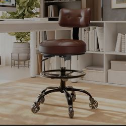 Office Drafting Chair with Footrest, Tall Height Adjustable Stool with Back Support, Heavy Duty Rolling Stool Chair with Wheels for Office Home Kitche