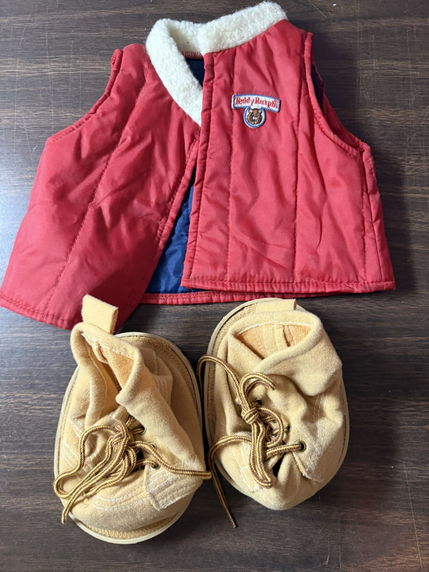 Vintage ORIGINAL Teddy Ruxpin Red Vest and Furskins HIKING BOOTS