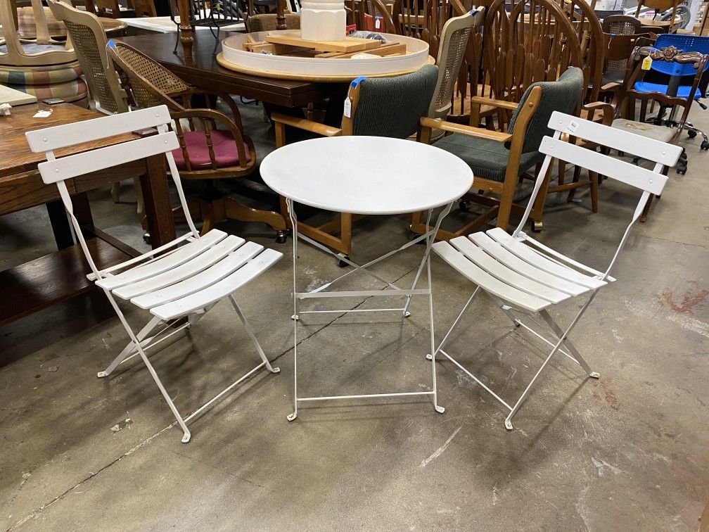 3pc White Metal Collapsible Dining Set