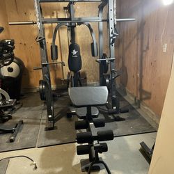 Vesta Fitness Smith Machine 1001 w/Bench Attachment | 245lb Cast Iron Olympic Weights | 7ft Olympic Bar | Fitness | Gym Equipment | FREE DELIVERY 🚚 