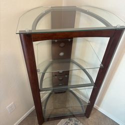 Dark Cherry Wood And Glass Shelf 