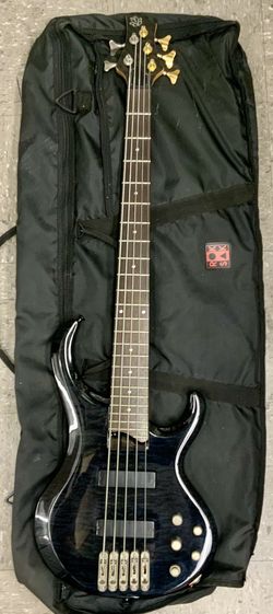 Ibanez 5 String Translucent Black Quilted Maple Top Electric Bass Guitar Bartolini Pickups BTB Walnut Neck Pearl Dot Inlay Music Concert Studio Live