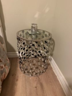 Round Glass Top Side Table with Metal Base