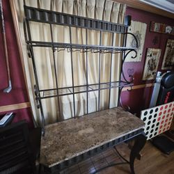 Steel & Granite Wine Rack – Hanging Glass Holder + Bottle Storage