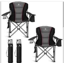 ALPHA CAMP Oversized Folding Camping Chair, Heavy Duty Portable Lawn Chairs with Cooler Bag, Side Pocket & Cup Holder, Folding Chairs for Outside Supp