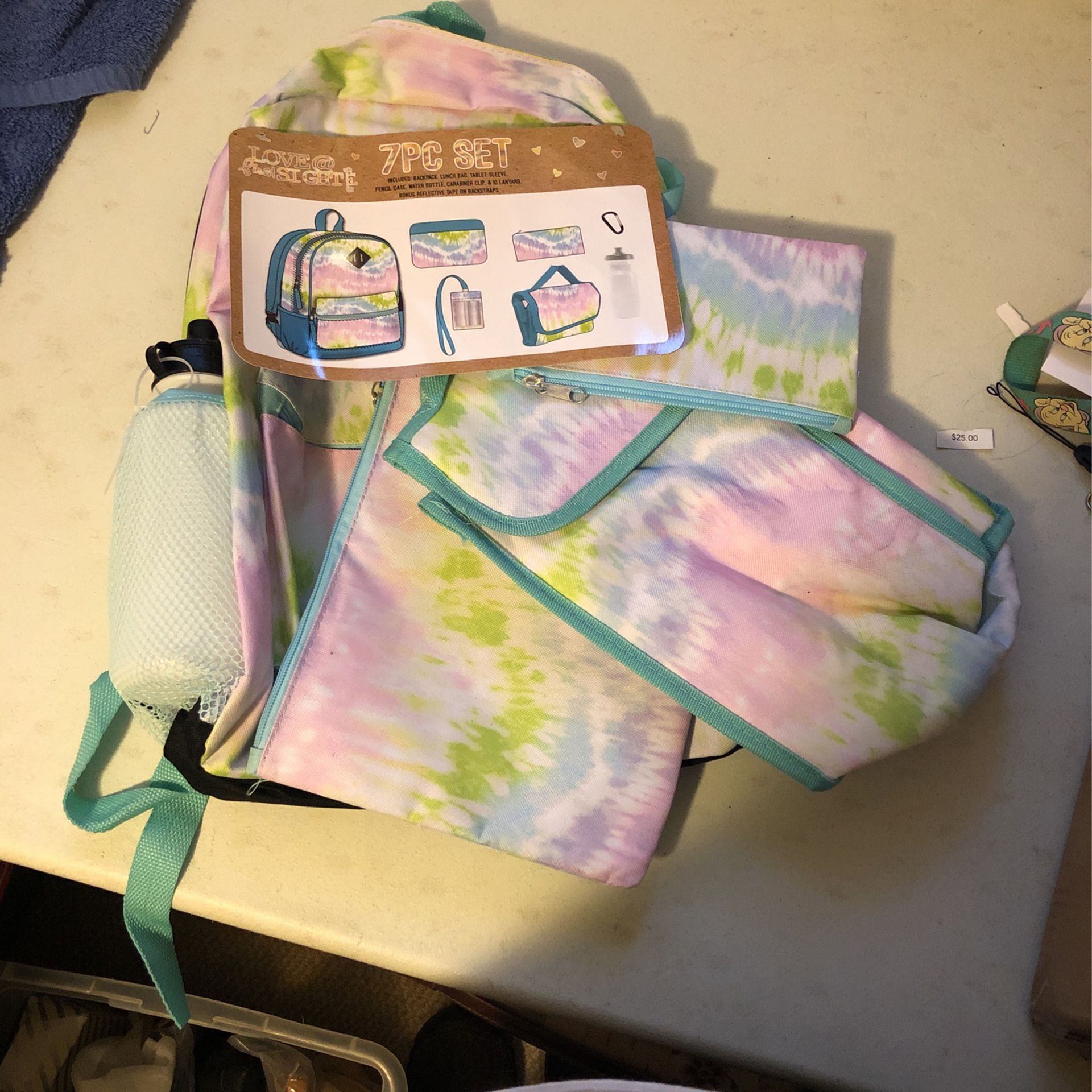 Brand New Pastel Tye Dye 7-pc Backpack! 