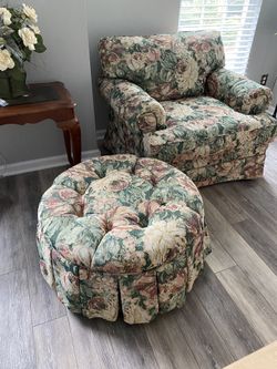 Floral Chair And Ottoman