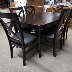 Modern Espresso / Black Leather Dining Room Table Set