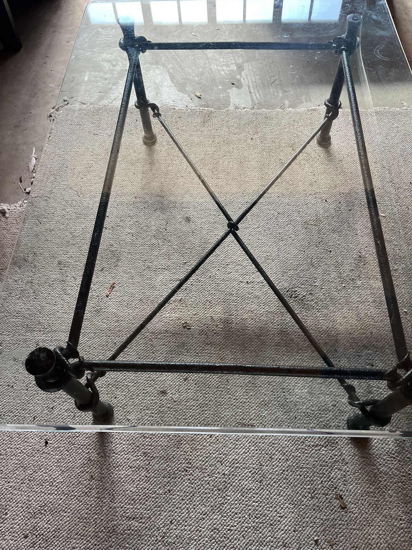 Glass Coffee Table, Iron Base $20