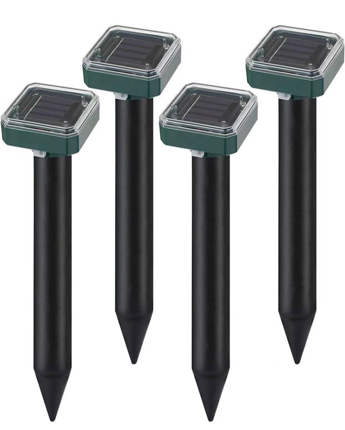 Solar Powered 4 Pack Sonic Mole Deterrent Spikes,Snake Gopher Vole Repellent for Garden Yard