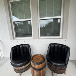 Vintage Mid-Century Whiskey Barrel Chair & Table Set