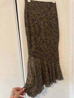 Brown floral mesh mermaid maxi skirt size S