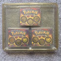  Sealed 1999 Collectible Brass Pokemon Battle Coins Set Of 3