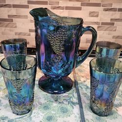 Vintage Carnival Pitcher And Glass Set