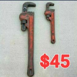 VINTAGE 1960'S RIDGE TOOL CO. U.S.A 18" & 10" HEAVY DUTY PIPE WRENCHES GREAT CONDITION CLEAN AND NICE!