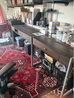 Wooden desk with metal frame