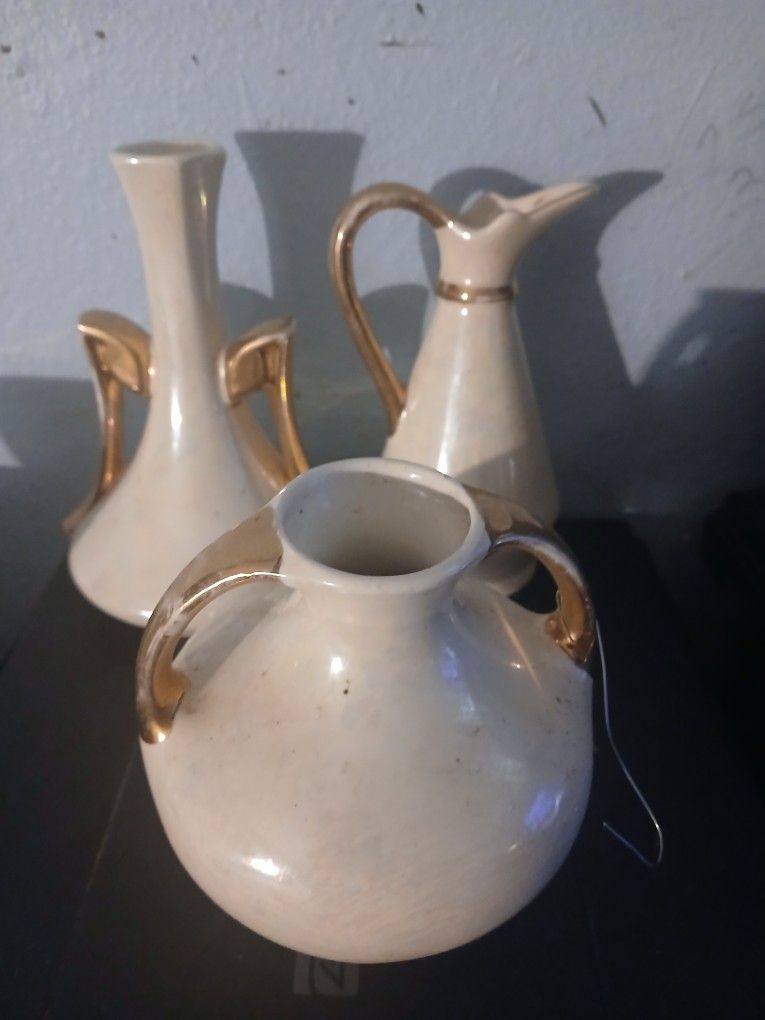 Vintage 22k GOLD TRIMMED VASES