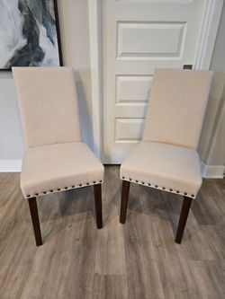 Pair of Beige Upholstered Dining Chairs