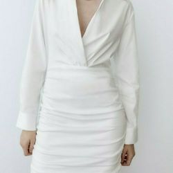 Zara Ruched Shirt Dress White / Vestido Blanco Zara