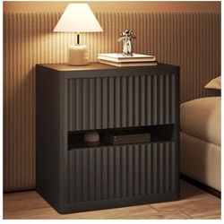 Dripex Fluted Nightstand with 2 Drawers, Large Wide Wood Night Stand Bedside Tables for Bedroom, Mid-Century Modern Storage Bed Side Table, End Tables