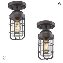 2 Semi Flush Mount Ceiling Lights Outdoor Porch Indoor Lamp Clear Glass Rubbed Bronze brown