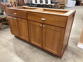 Cinnamon Maple Finished 2 Drawer 34×60 Solid Wood Lower Cabinet with Power Outlet