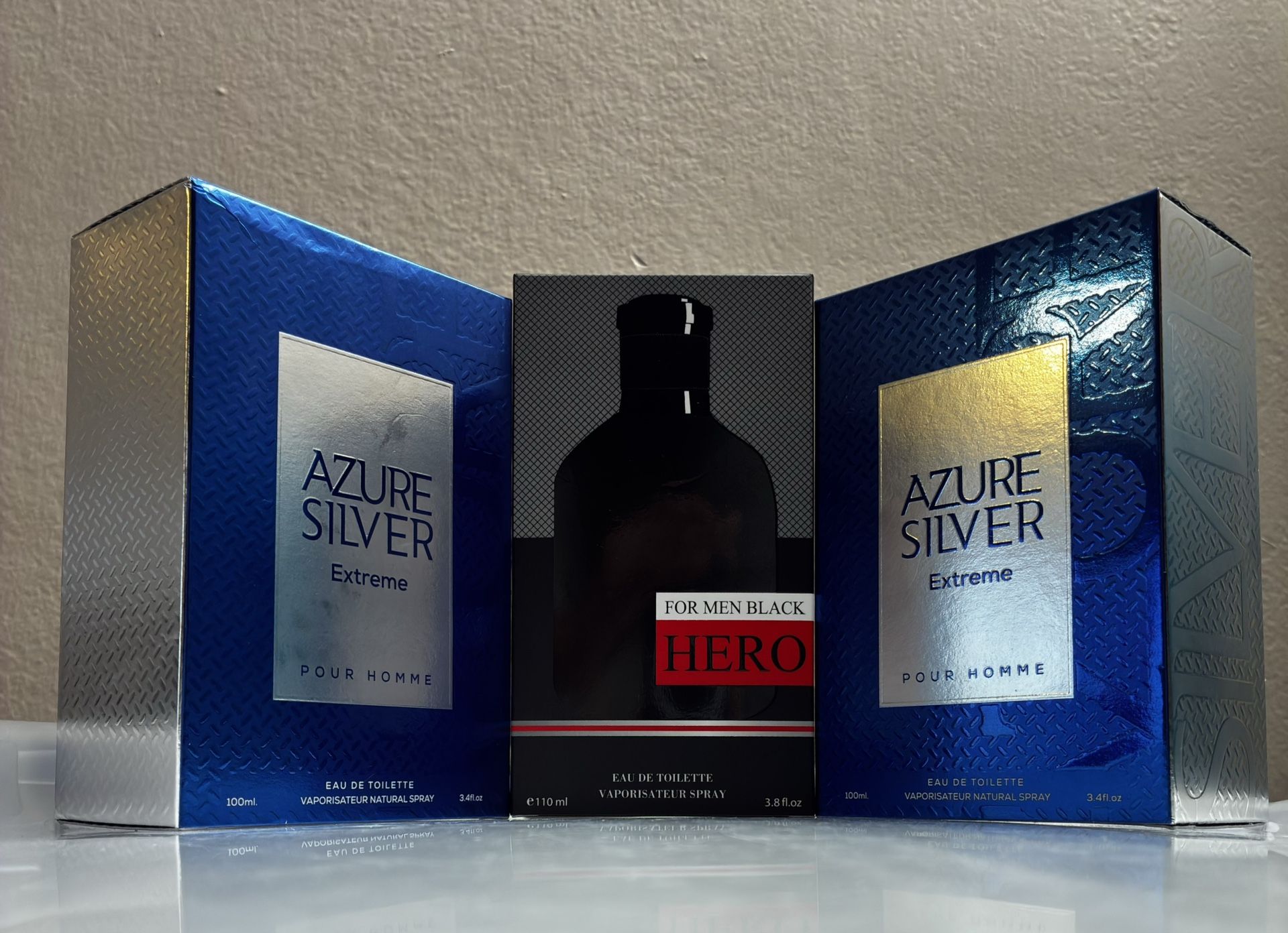 Azure Silver + Silver Mist + Hero – Men’s Cologne 3-Pack Bundle (100ml Each) – Fresh & Long-Lasting Scents