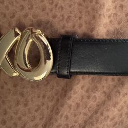 1980s Paloma Picasso Massive OXO Gold Metal Buckle & Black Belt