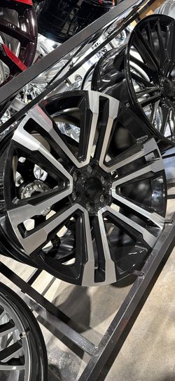 24s black machine wheels tires new 6lug