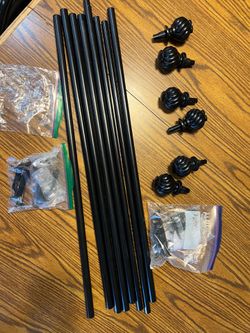 Set of 3 Black Curtain Rods with Finials & Complete Mounting Hardware